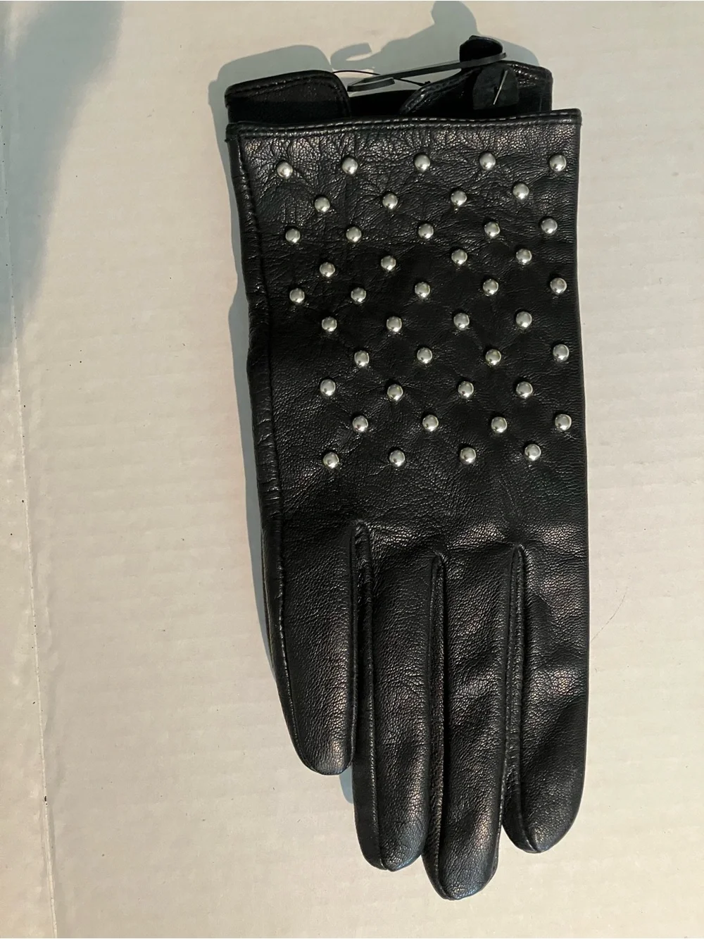 Express Black Leather Gloves with Silver Stud Detailing